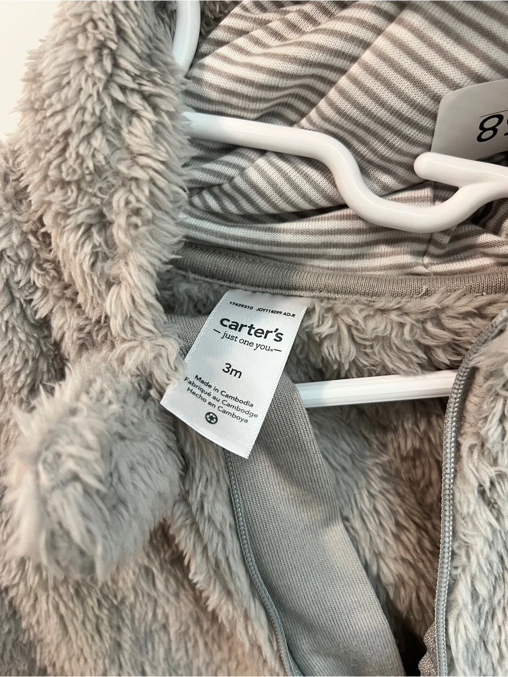 Carter’s Baby Sherpa Hooded Bunting Suit Gray 3 Months Bear Ears Cozy One-Piece